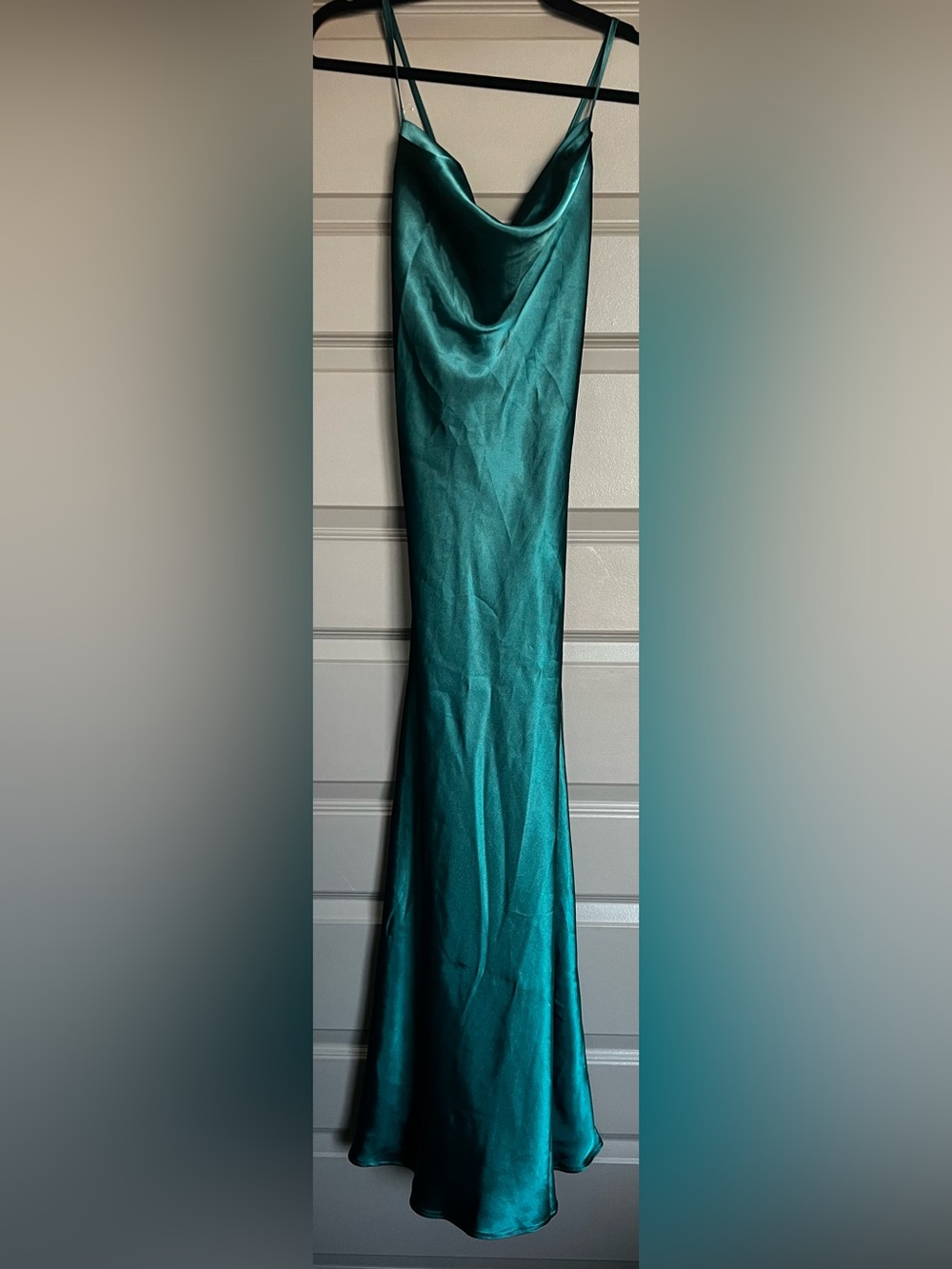 Satin Teal Slip Maxi Dress with Cowl Neck